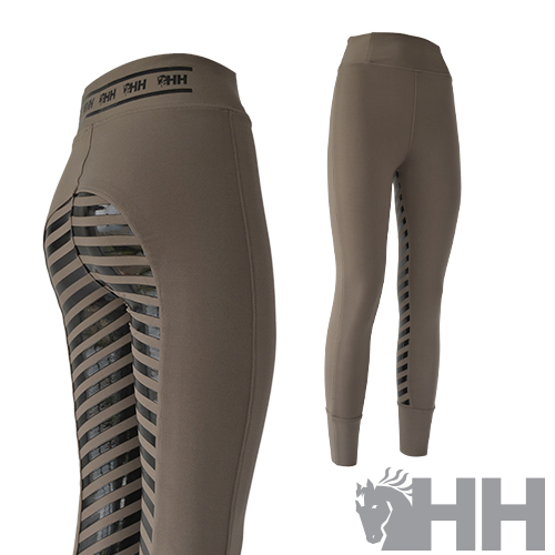Calças justas cáqui com riscas pretas transparentes e logótipo HH na cintura