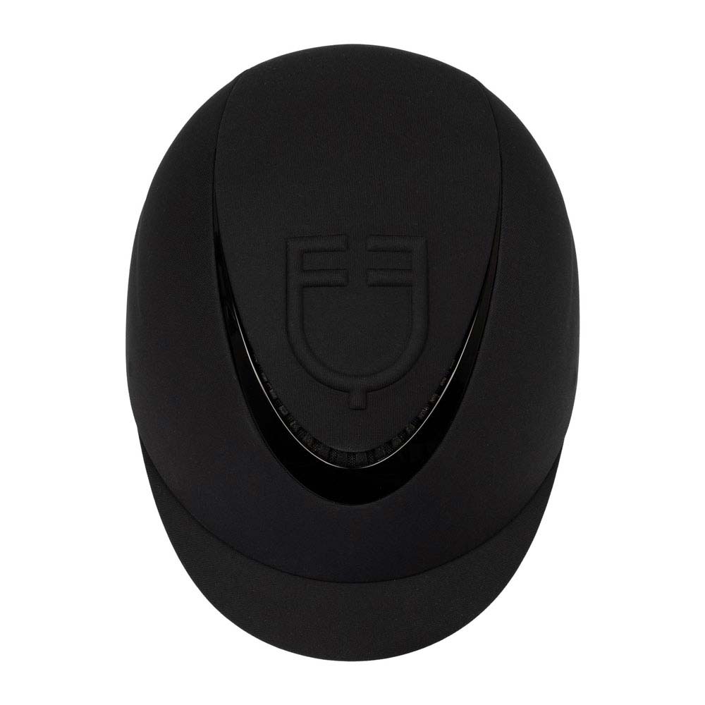 Capacete de equitação preto com logótipo e viseira curta