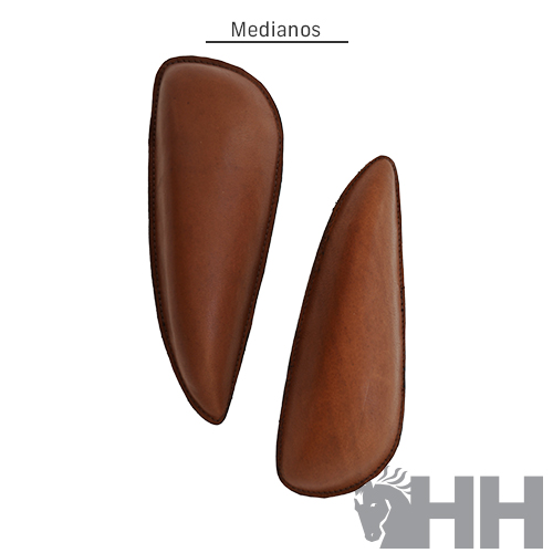 Palmilhas castanhas medianas sobre fundo branco com texto 'Medianos' e logotipo 'HH'.