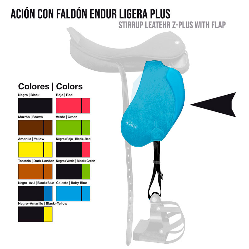 Estribo de sela azul bebê com amostra de cores disponíveis