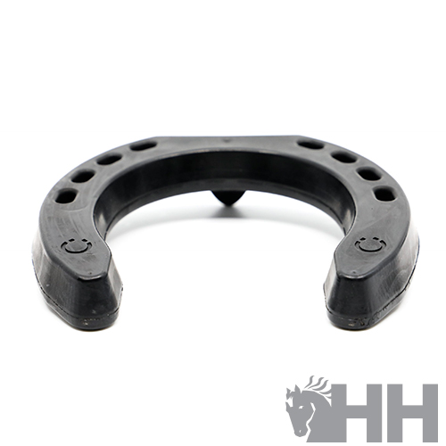 Ferradura preta sintética com orifícios, sobre fundo branco com logótipo HH