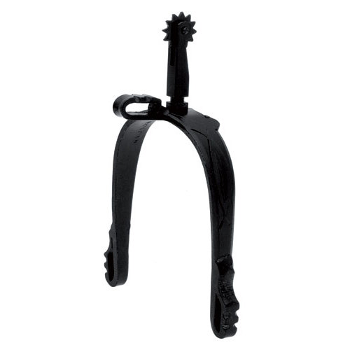 Espora preta de metal com roda dentada