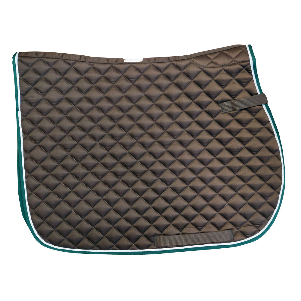 Tapete de sela acolchoado castanho com borda verde e branca