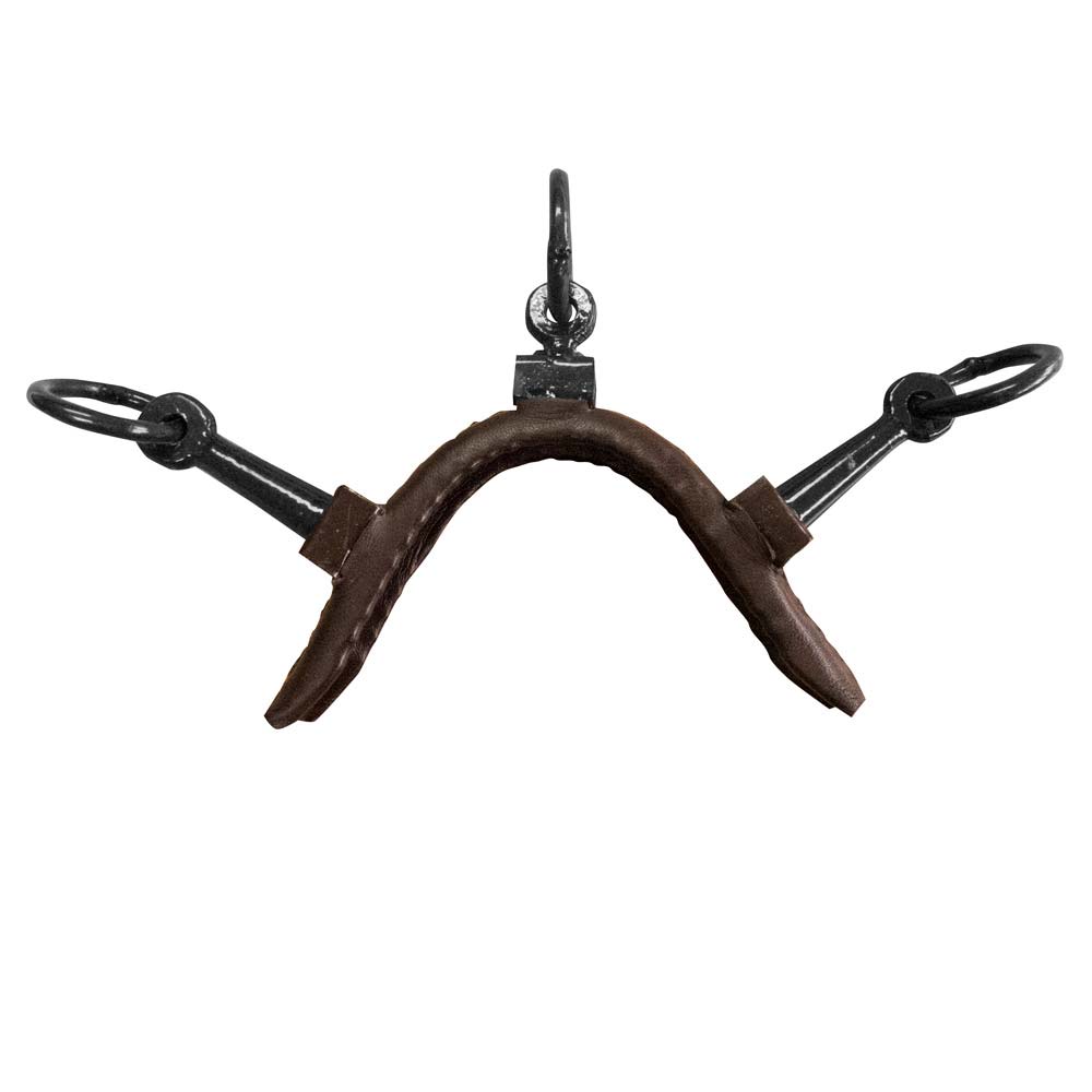 Freio de cavalo em metal negro com proteção em couro castanho