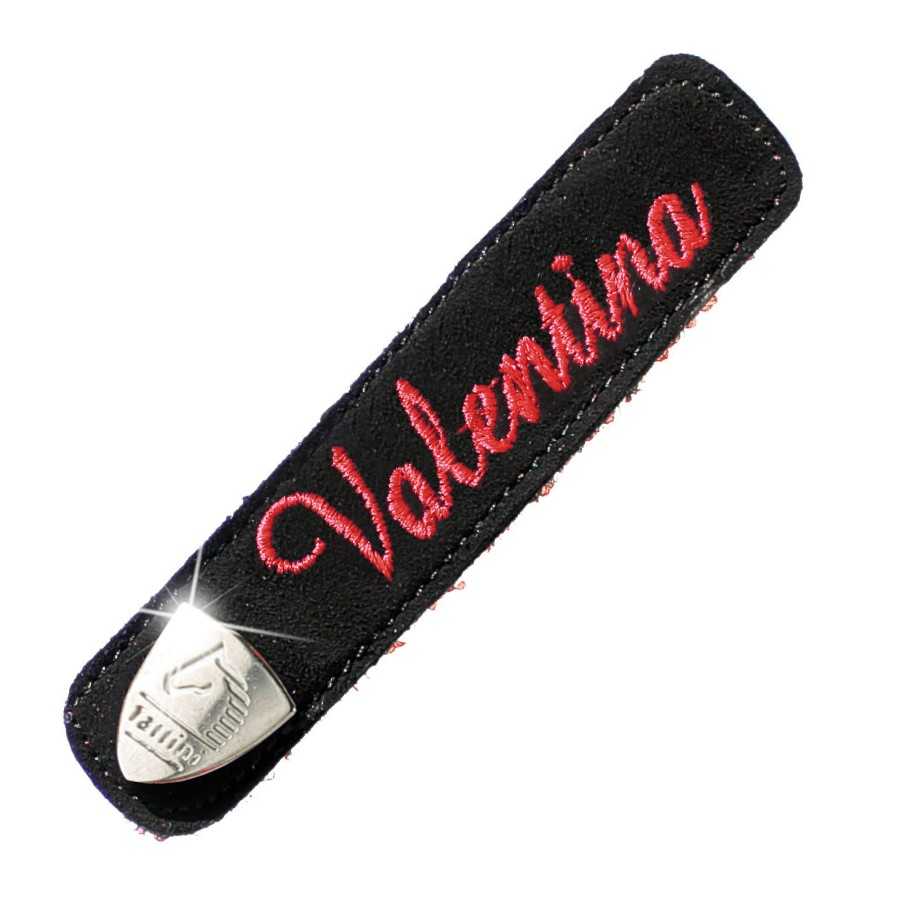 Puxador de zíper preto com bordado vermelho Valentina e detalhe metálico hand made