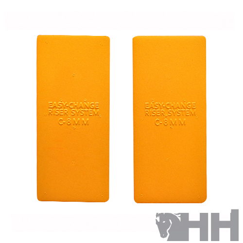 Dois blocos retangulares de espuma laranja com texto EASY-CHANGE RISER SYSTEM C-8 M.M.