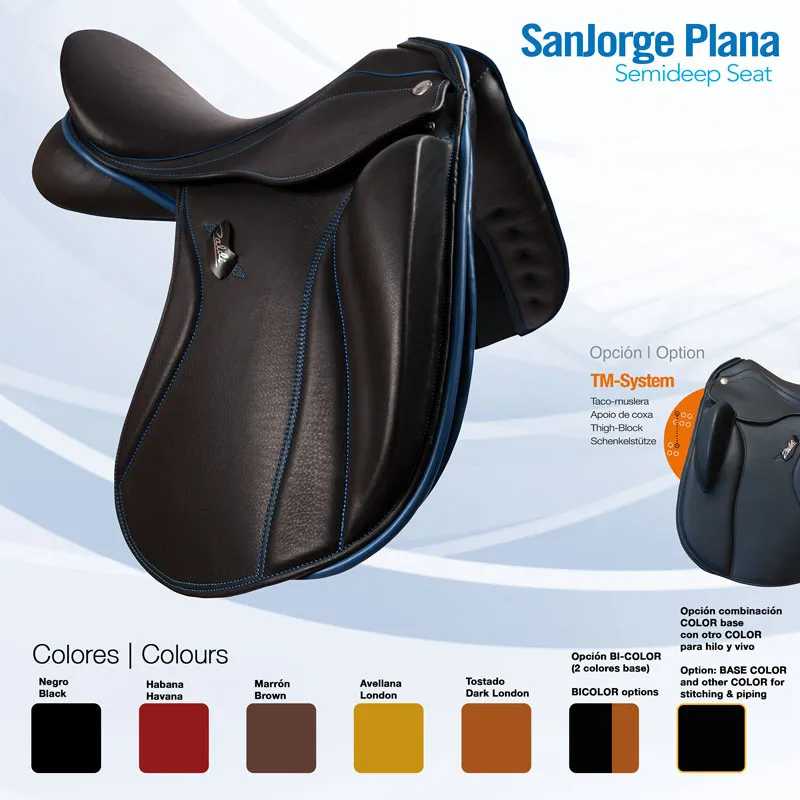 Sela de equitação preta com costura azul SanJorge Plana