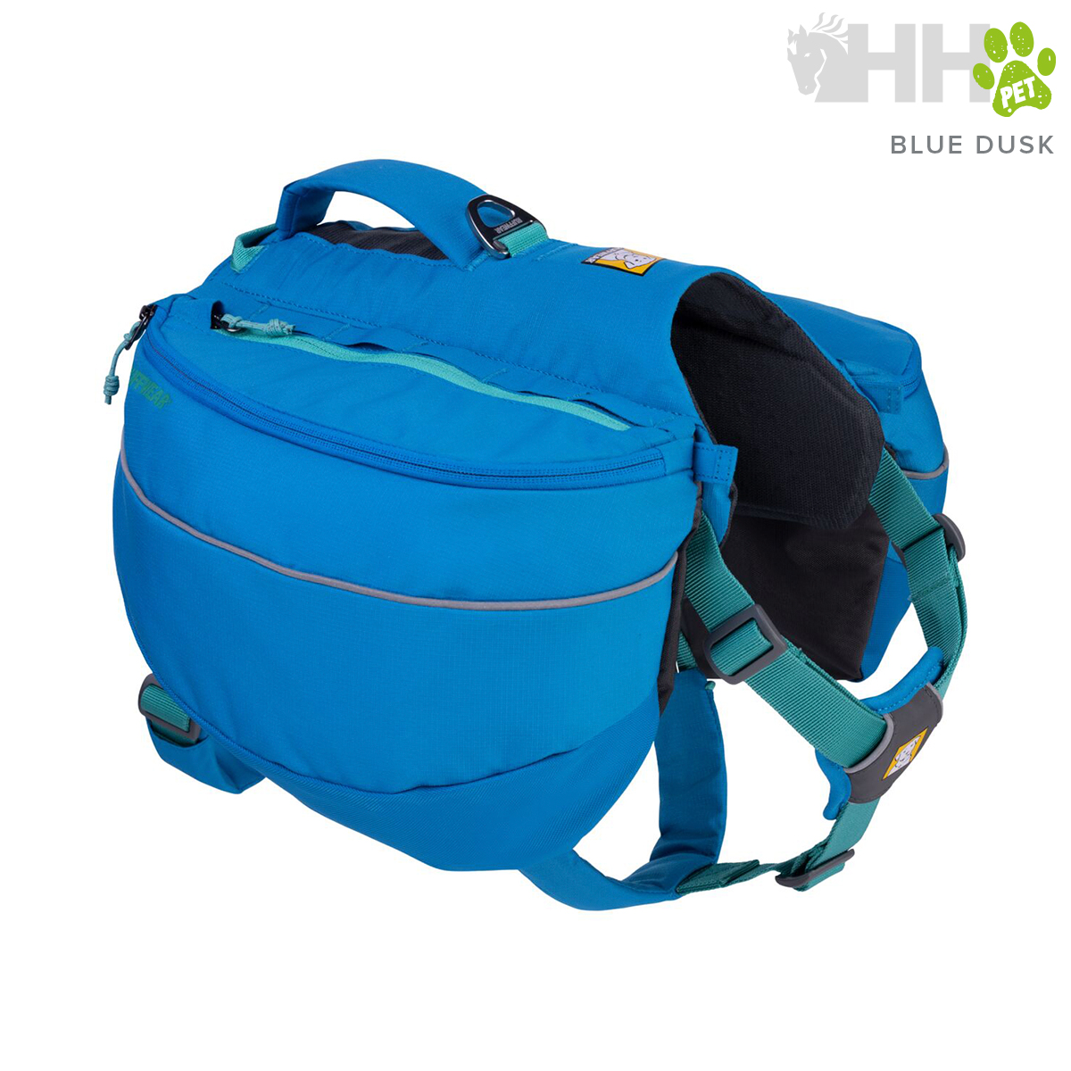 Mochila azul para cão com alças e bolsa lateral