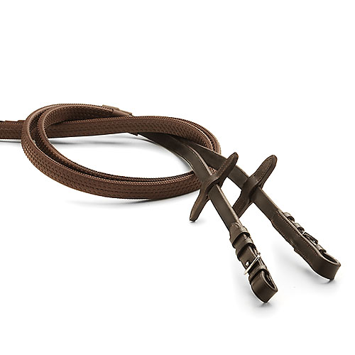 Guias de cavalo em tecido castanho com couro castanho escuro