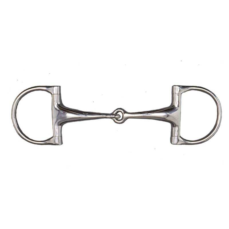 Freio de metal prateado com argolas redondas e elo central articulado