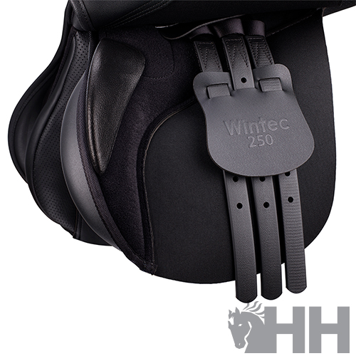 Selim de equitação preto Wintec 250 com tiras ajustáveis e logotipo HH