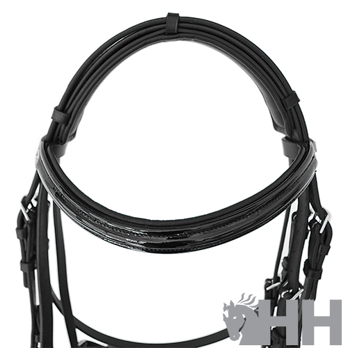 Bridão preto em couro com fivela metálica