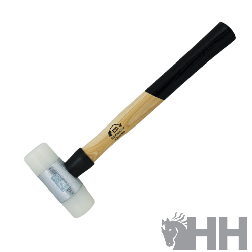 Martelo de borracha com pega de madeira e cabeça branca