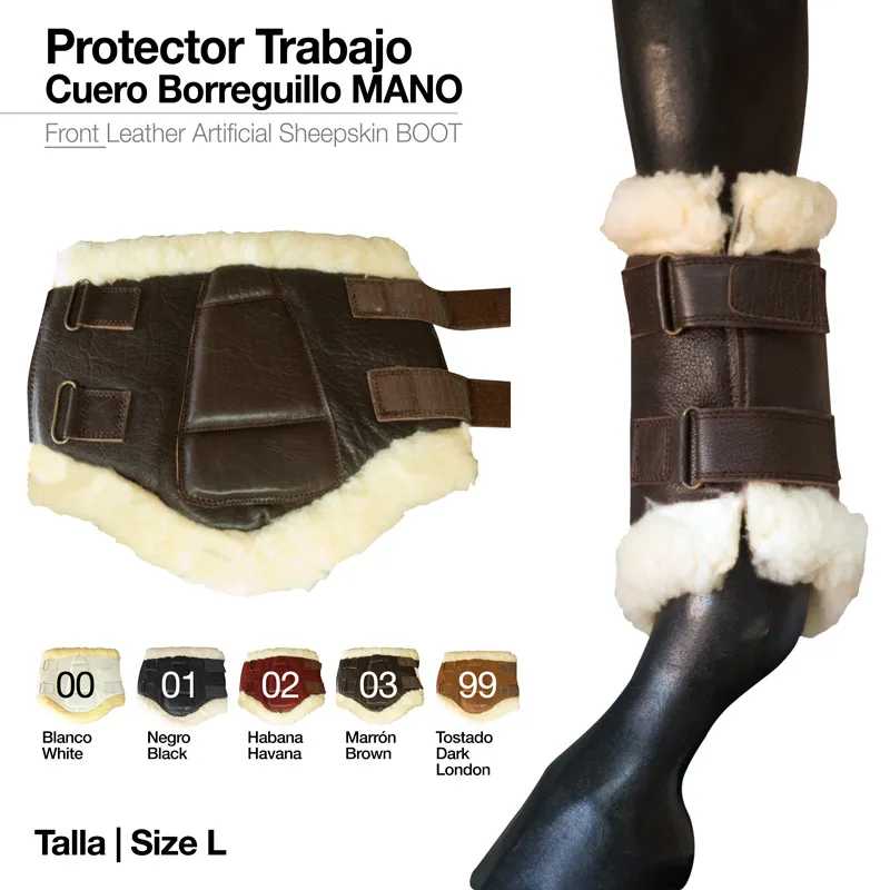 Protetor de trabalho de couro com pele sintética marrom escuro, usado na perna, com tiras ajustáveis