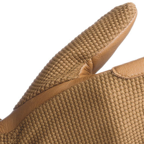 Luvas castanhas texturizadas com detalhes em pele