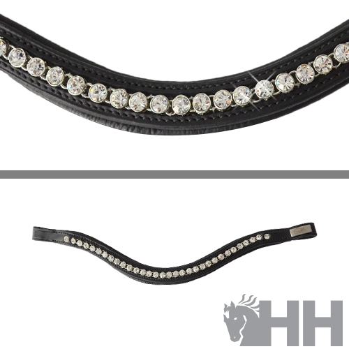Frente preta com strass brilhantes, logo HH e cabeça de cavalo cinza