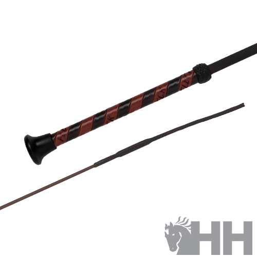 Chicote para equitação castanho e preto com logótipo HH
