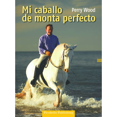 Homem montado em cavalo branco na água do mar, capa do livro 'Mi caballo de monta perfecto'