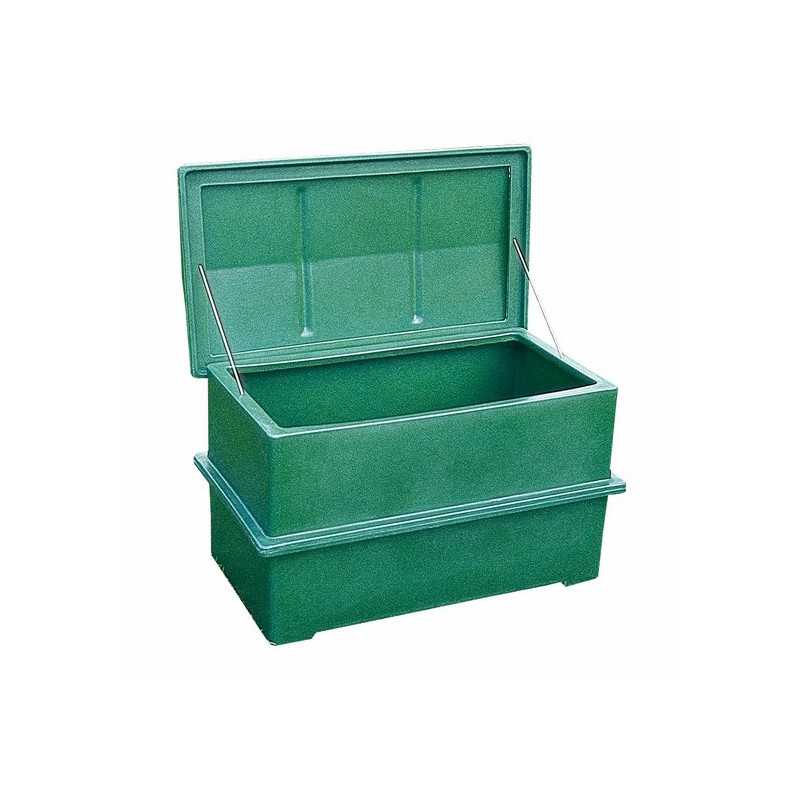 Caixa de armazenamento verde com tampa aberta