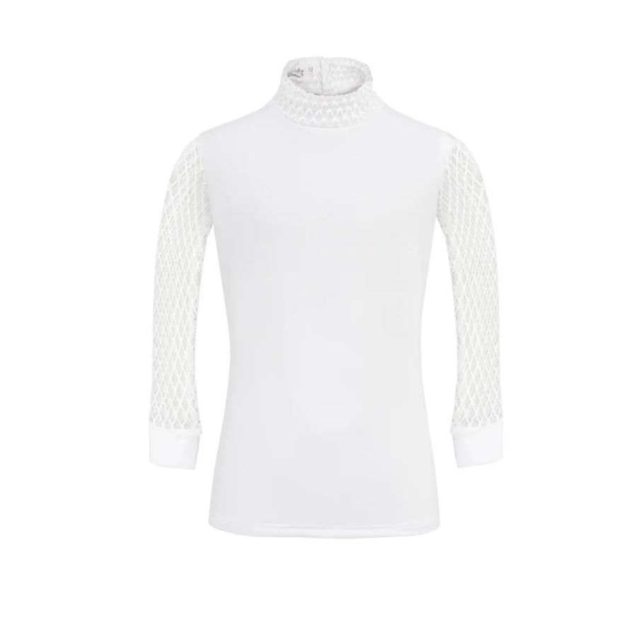 camisola branca gola alta mangas de renda