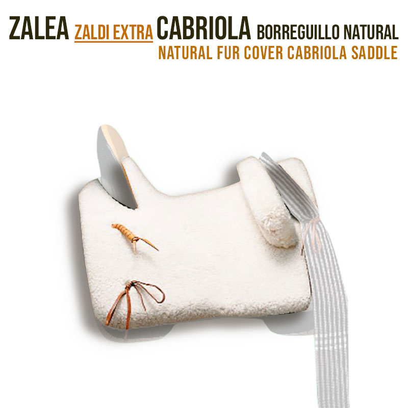 Sela cabriola em pêlo natural branco com detalhes em couro castanho