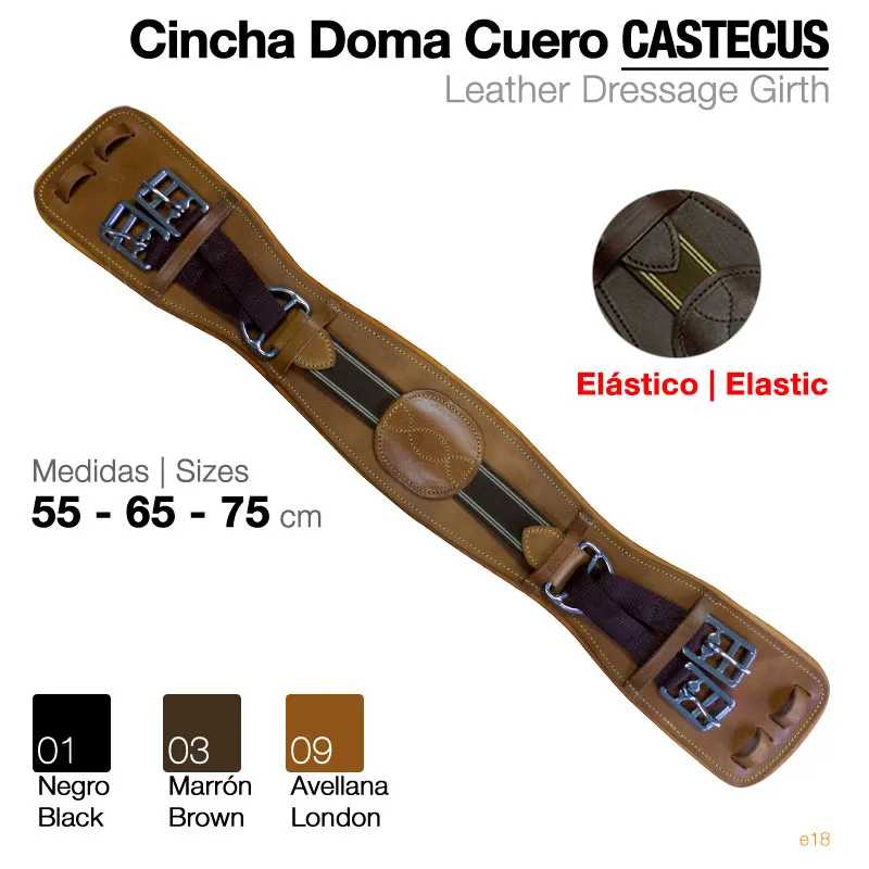 Cincha de cavalo castanha com fivelas metálicas prateadas e detalhe elástico