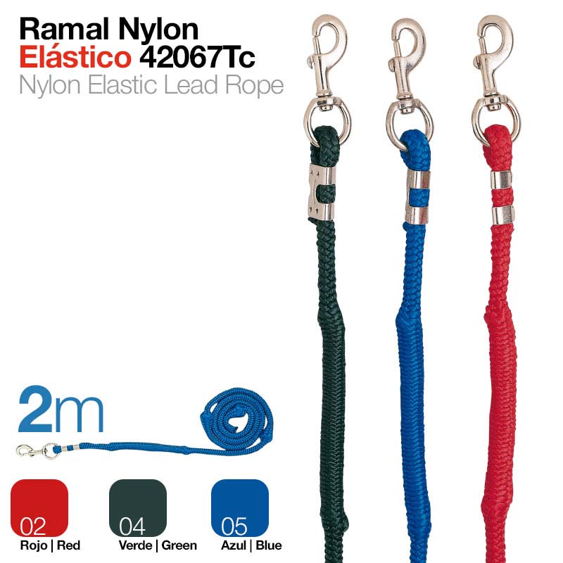 Três ramais elásticos de nylon em vermelho, verde e azul com ganchos metálicos