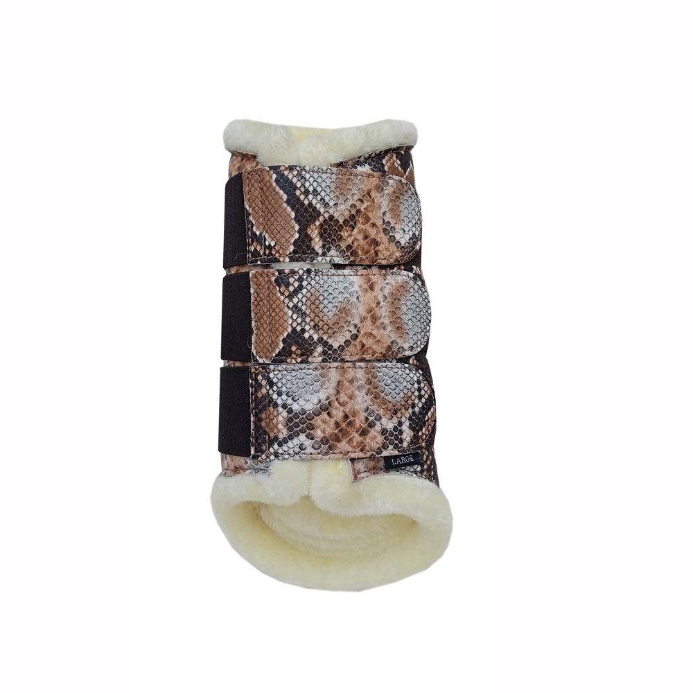 Protetor para perna de cavalo padrão pele de cobra com interior felpudo creme