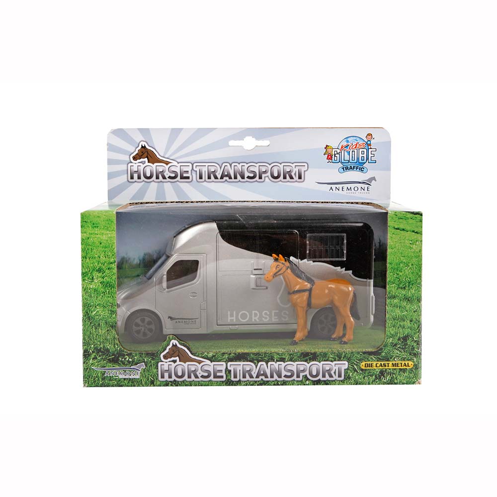 Brinquedo transporte de cavalos com figura de cavalo castanho