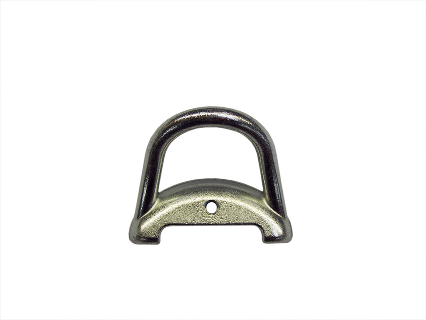 D-ring metálico prateado com base plana e furo