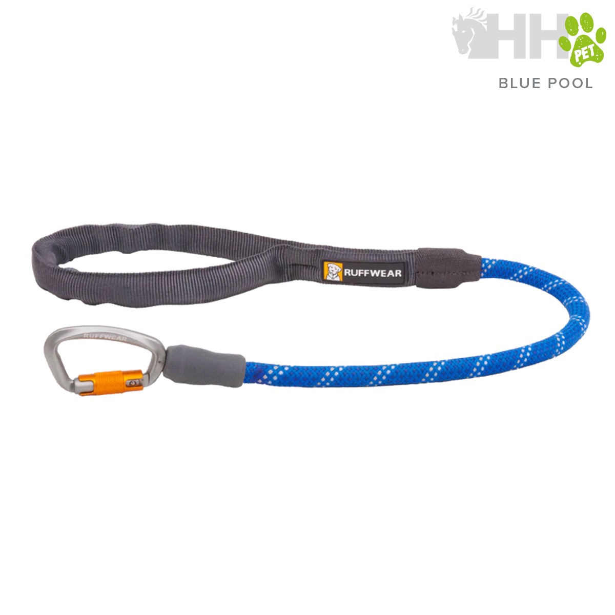 Trela para cão azul com pega cinzenta e mosquetão metálico prateado