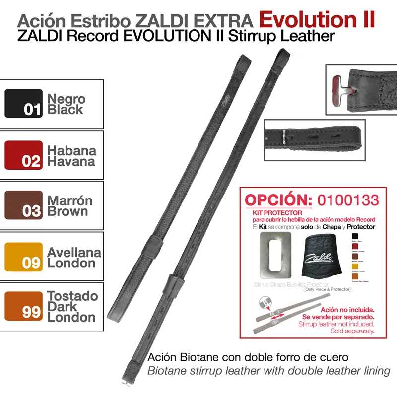 Estribos e opções de cores de couro ZALDI Evolution II