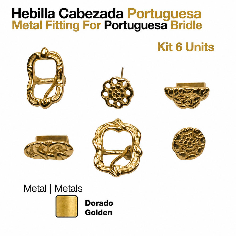 Kit de 6 peças metálicas douradas para cabeçada portuguesa