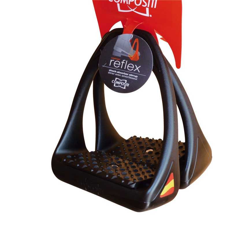 Estribo preto reflex com base pontilhada e etiqueta COMPOSITI