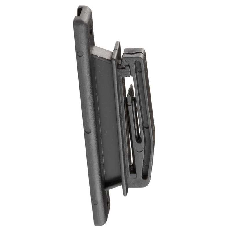 Suporte preto de plástico com partes móveis para fixação