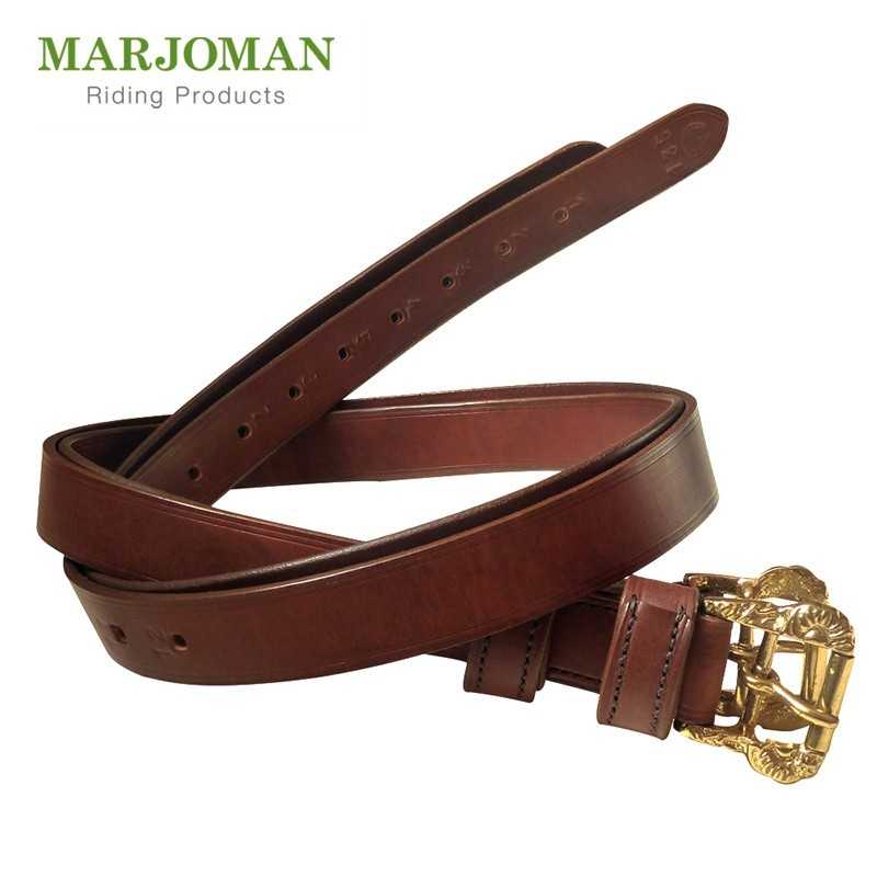 Correia de cintura em pele castanha com fivela dourada decorada da marca MARJOMAN