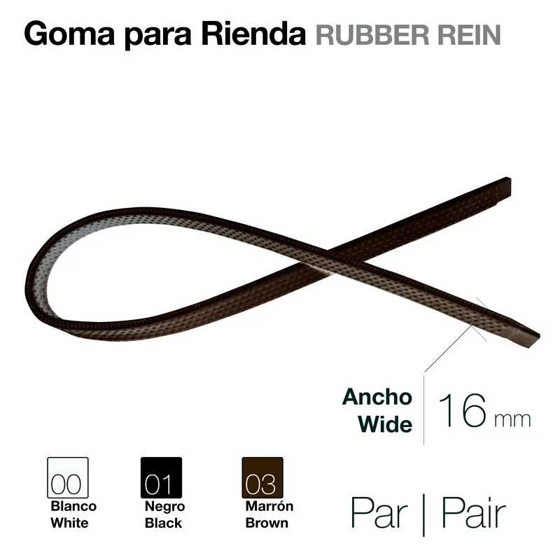 Gomas para Rienda em branco, negro e marrón com largura de 16 mm em fundo branco