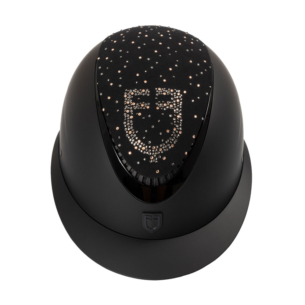 Capacete de equitação preto com pedras brilhantes no topo