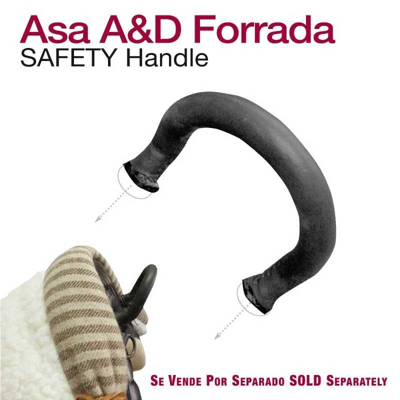 Asa A&D Forrada preta para carrinho de bebé com texto informativo