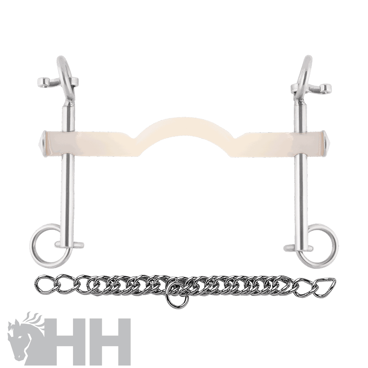 Bridão metálico com peça central bege e corrente metálica prateada