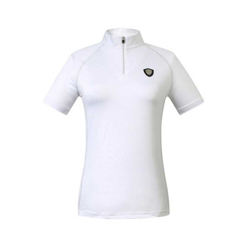 T-shirt desportiva branca com fecho e logótipo