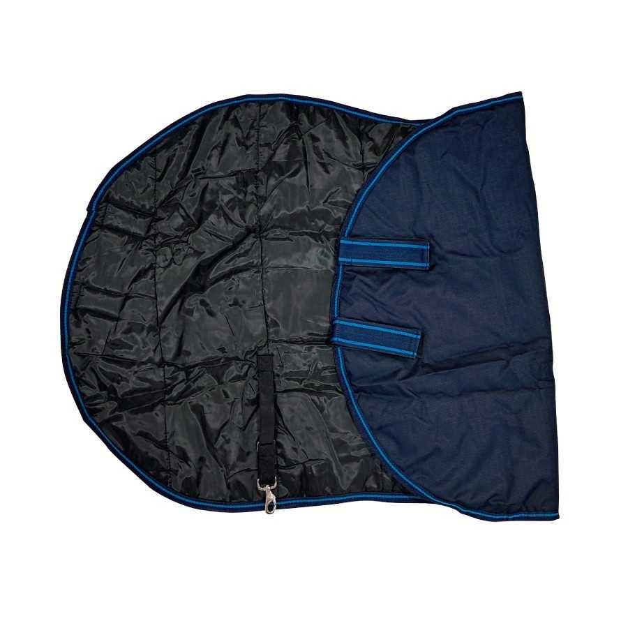 Manta de inverno para cavalo azul e preta com correias e fecho metálico