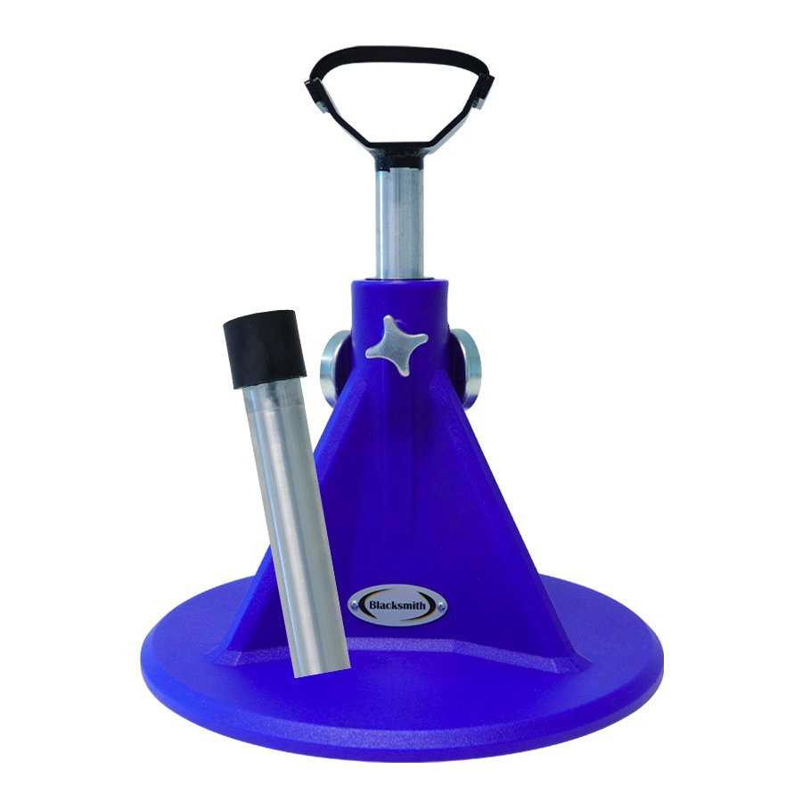 Suporte azul com haste metálica e tubo, placa Blacksmith