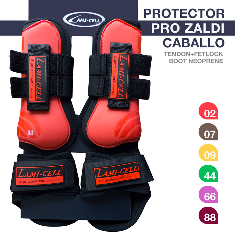 Protetores para cavalo LAMI-CELL PRO ZALDI vermelhos e pretos em neopreno com alças de velcro