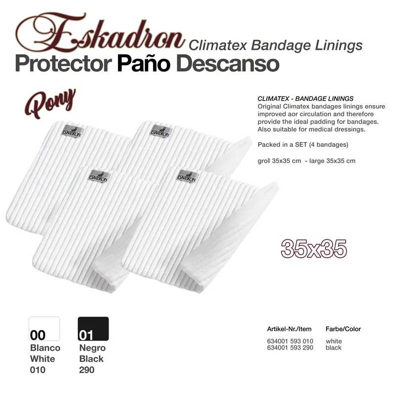 Bandagens acolchoadas brancas para cavalos Eskadron com textura riscada em 35x35 cm