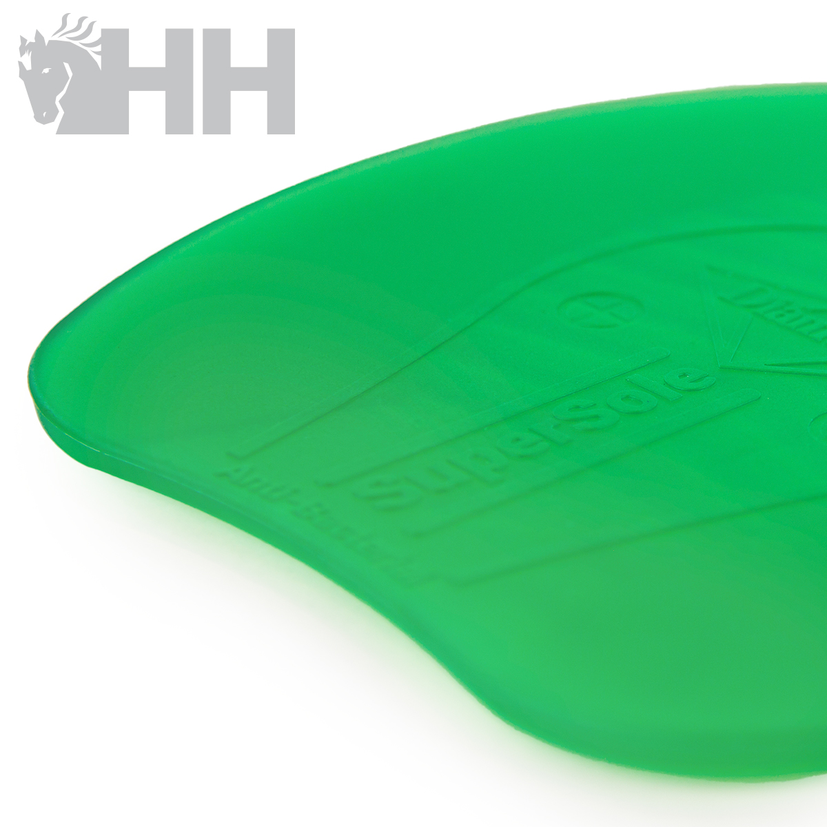 Forma plástica verde translúcida com escrita vazada