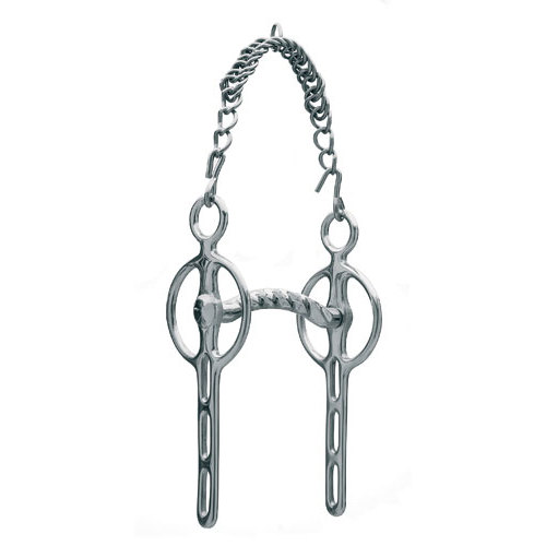Freio para cavalo em metal prateado com corrente