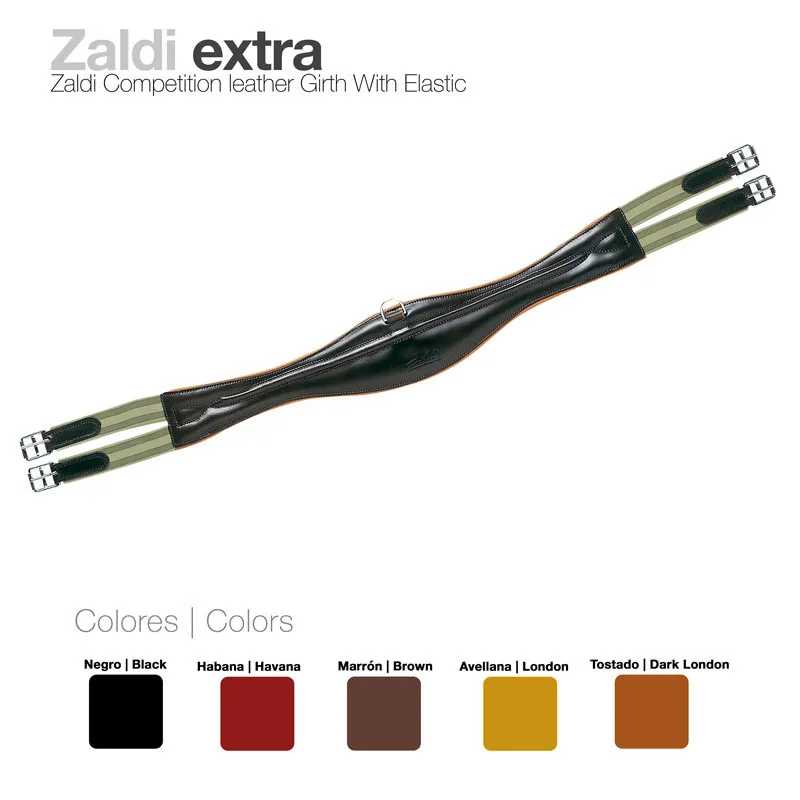 Correia para cavalo Zaldi extra em couro preto com elástico e fivelas metálicas