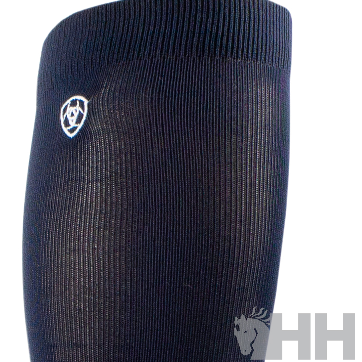 Meia preta canelada com logo branco bordado e ícone de cavalo HH cinzento