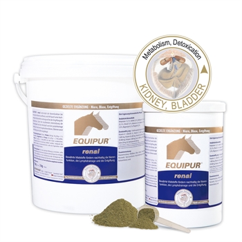 Recipientes de suplemento Equipur renal para cavalos com pó verde e colher